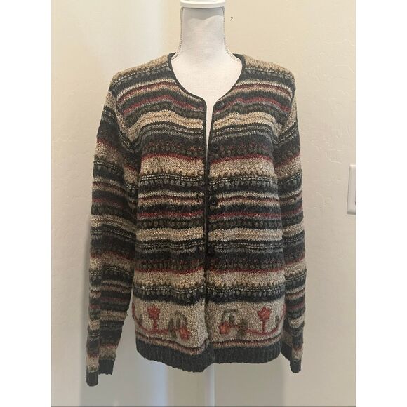 Croft & Barrow black and tan cardigan sweater - Picture 1 of 6